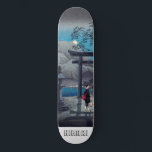 Japanese Asian Art Lake in Moonlight Skateboard<br><div class="desc">A lush blue and grey vintage Japanese print personalised skateboard. Moonlight,  mountains.</div>