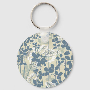 Japanese Asian Blue Flower Floral Art Key Ring