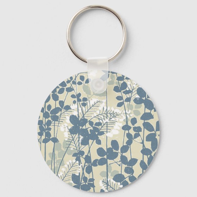 Japanese Asian Blue Flower Floral Art Key Ring (Front)