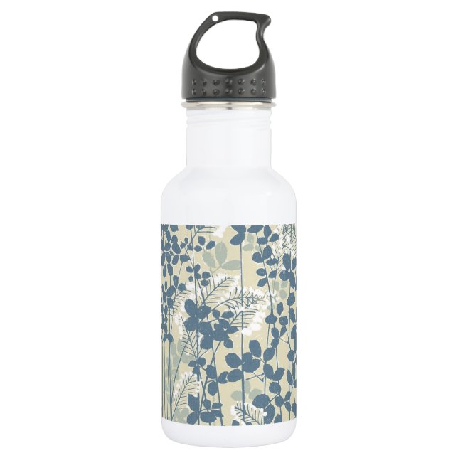 Japanese Asian Blue Leaf Flower 532 Ml Water Bottle (Front)