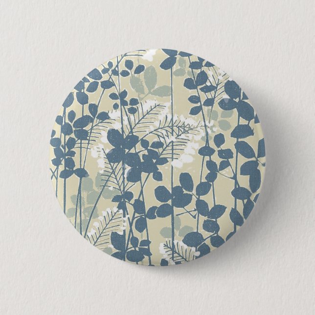 Japanese Asian Blue Leaf Flower 6 Cm Round Badge (Front)