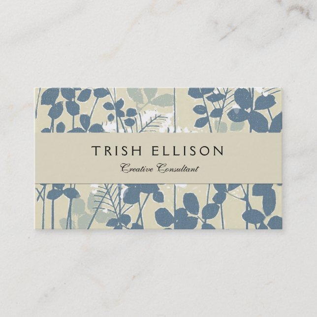 Japanese Asian Blue Leaf Flower Business Card (Front)
