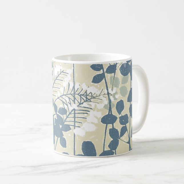 Japanese Asian Blue Leaf Flower Coffee Mug (Front Right)