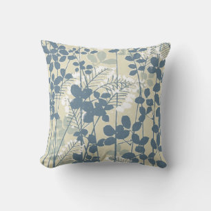 Japanese Asian Blue Leaf Flower Cushion