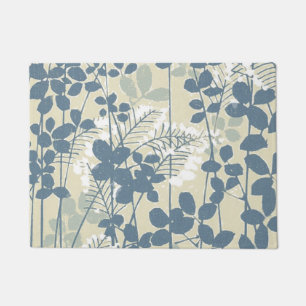 Japanese Asian Blue Leaf Flower Doormat