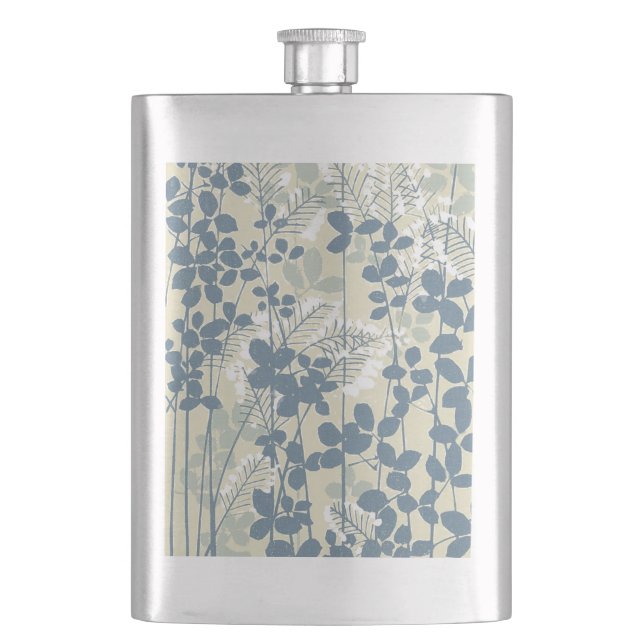 Japanese Asian Blue Leaf Flower Hip Flask (Front)