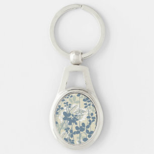 Japanese Asian Blue Leaf Flower Key Ring