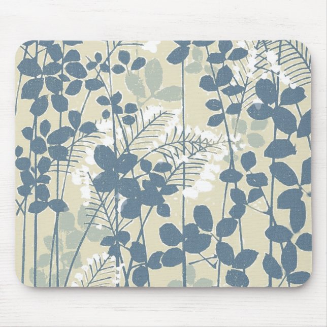 Japanese Asian Blue Leaf Flower Mouse Mat (Front)