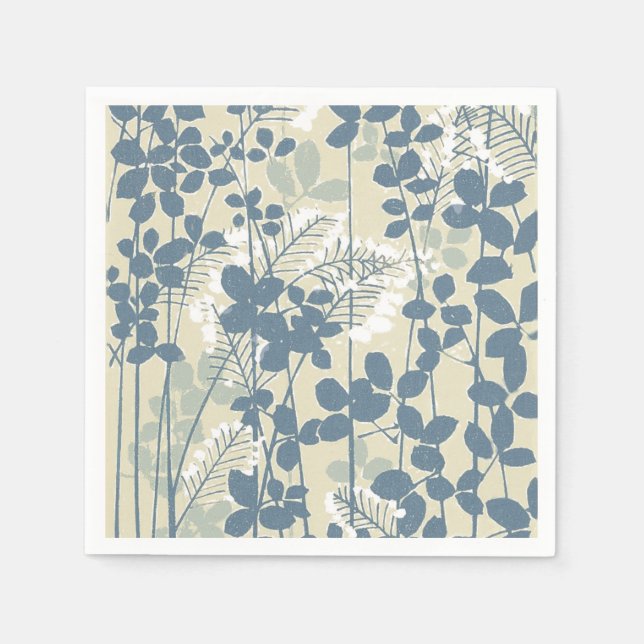 Japanese Asian Blue Leaf Flower Napkin (Front)