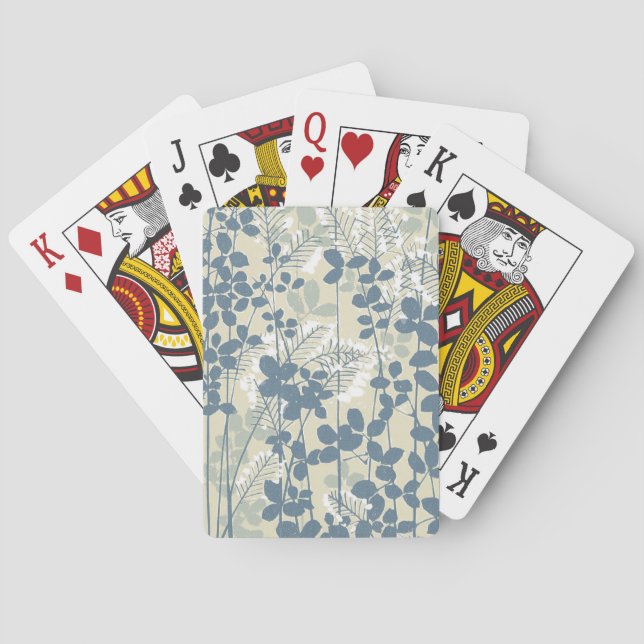 Japanese Asian Blue Leaf Flower Playing Cards (Back)