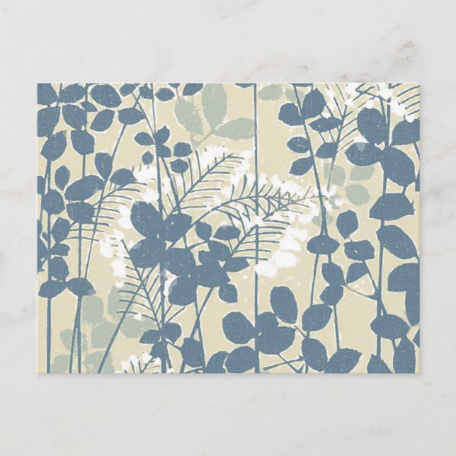 Japanese Asian Blue Leaf Flower Postcard (Front)