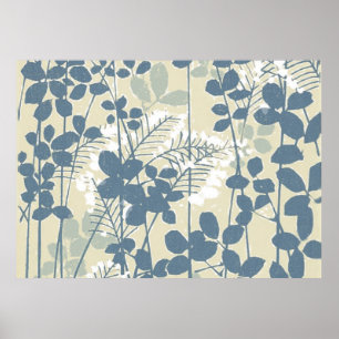 Japanese Asian Blue Leaf Flower Poster