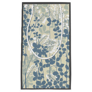 Japanese Asian Blue Leaf Flower Small Gift Bag