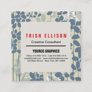Japanese Asian Blue Leaf Flower Square Business Card