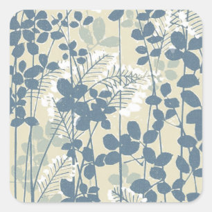 Japanese Asian Blue Leaf Flower Square Sticker
