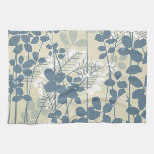 Japanese Asian Blue Leaf Flower Tea Towel