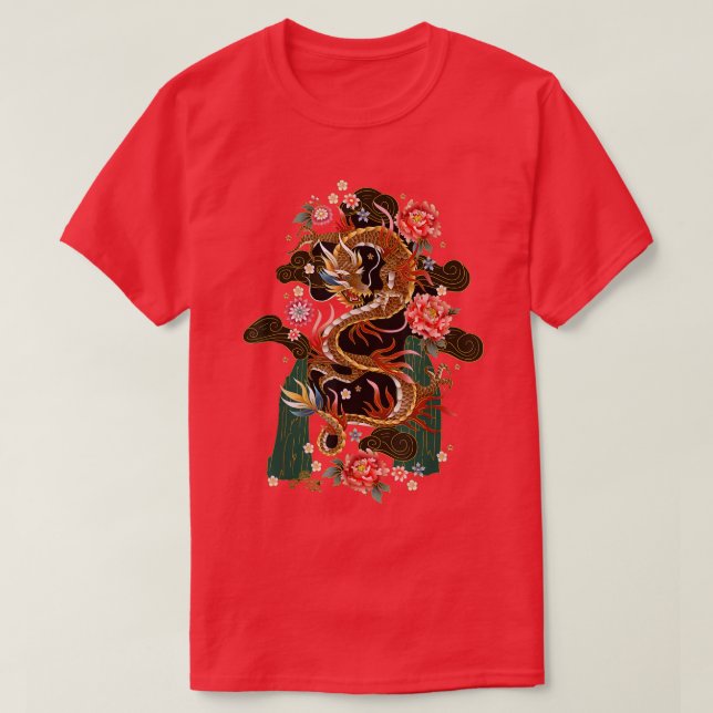 Japanese Asian Chinese Flying Dragon Samurai Warri T-Shirt (Design Front)