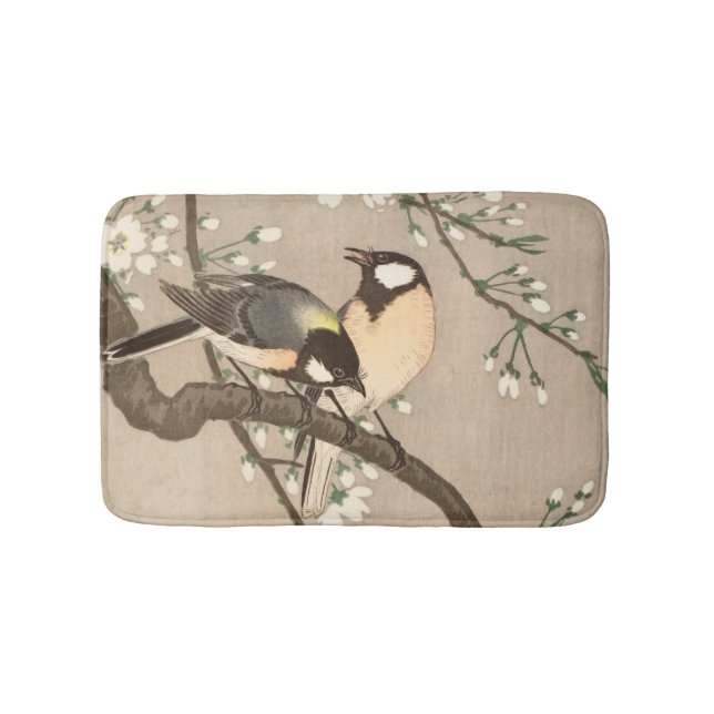 Japanese Asian Koson Bird Chickadee Songbird Bath Mat (Front)