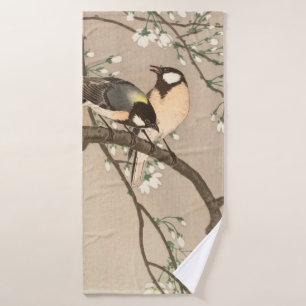 Japanese Asian Koson Bird Chickadee Songbird Bath Towel Set