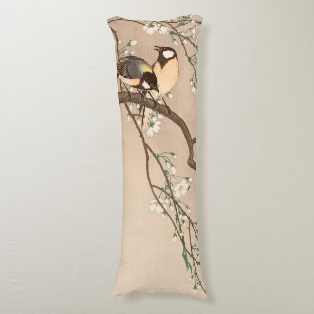 Japanese Asian Koson Bird Chickadee Songbird Body Cushion (Front Vertical)