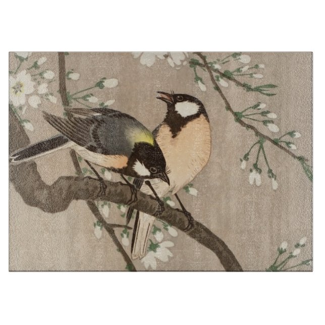 Japanese Asian Koson Bird Chickadee Songbird Cutting Board (Front)