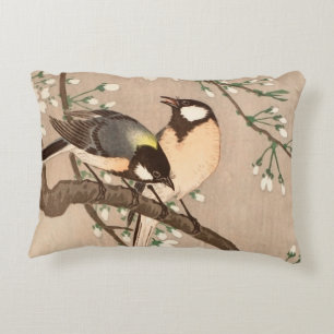 Japanese Asian Koson Bird Chickadee Songbird Decorative Cushion