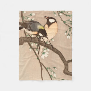 Japanese Asian Koson Bird Chickadee Songbird Fleece Blanket