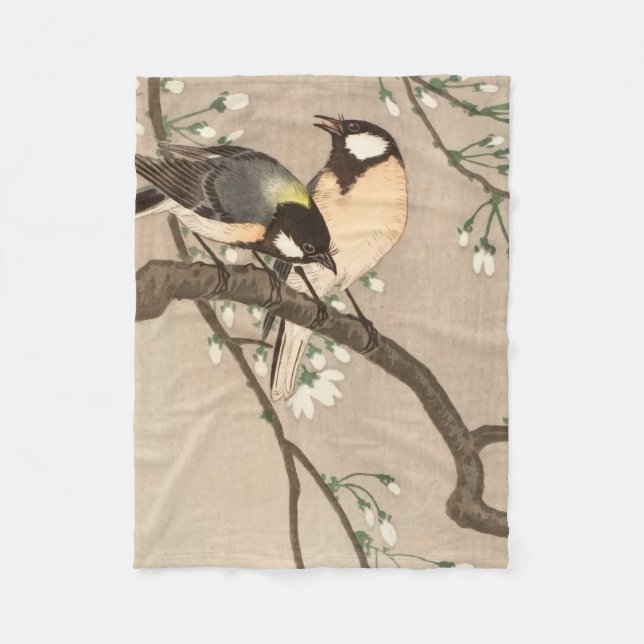 Japanese Asian Koson Bird Chickadee Songbird Fleece Blanket (Front)