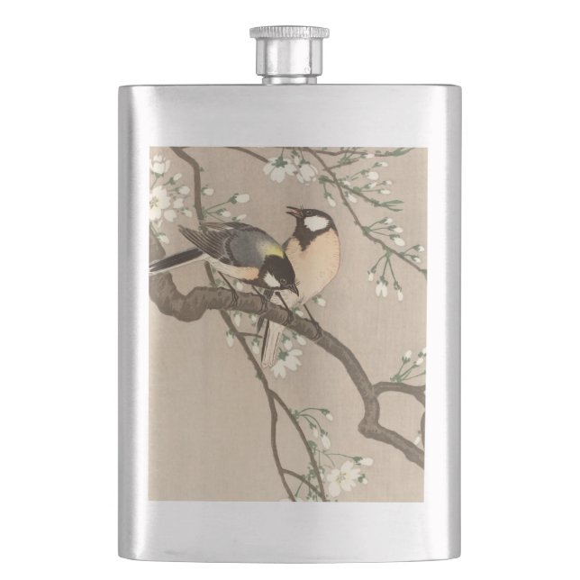 Japanese Asian Koson Bird Chickadee Songbird Hip Flask (Front)