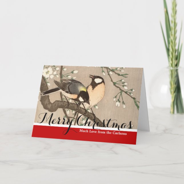 Japanese Asian Koson Bird Chickadee Songbird Holiday Card (Front)