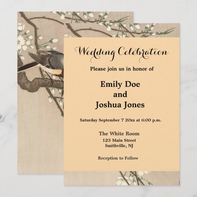 Japanese Asian Koson Bird Chickadee Songbird Invitation (Front/Back)