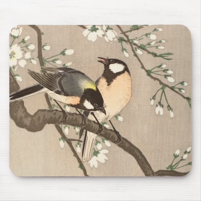 Japanese Asian Koson Bird Chickadee Songbird Mouse Mat (Front)