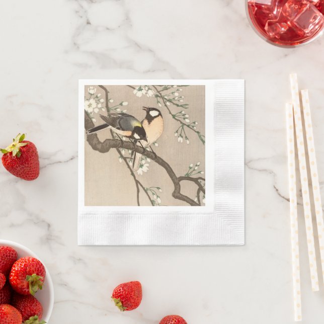 Japanese Asian Koson Bird Chickadee Songbird Napkin (Insitu)
