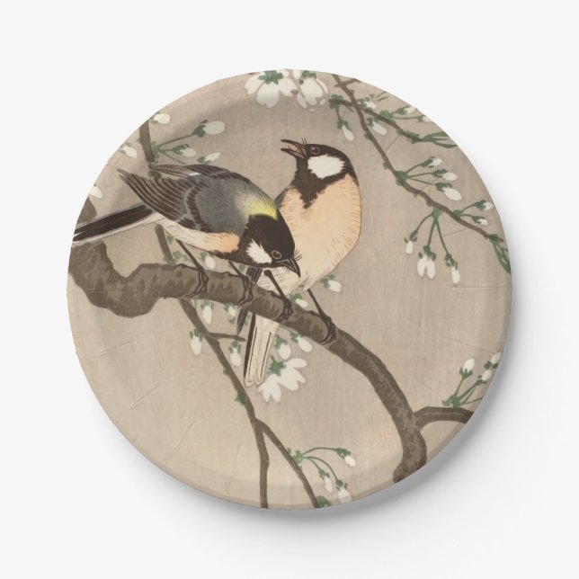 Japanese Asian Koson Bird Chickadee Songbird Paper Plate (Front)