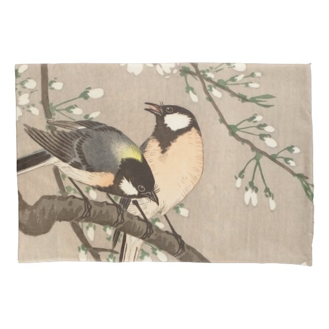 Japanese Asian Koson Bird Chickadee Songbird Pillowcase (Front)