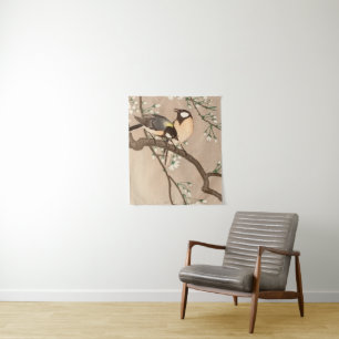 Japanese Asian Koson Bird Chickadee Songbird Tapestry