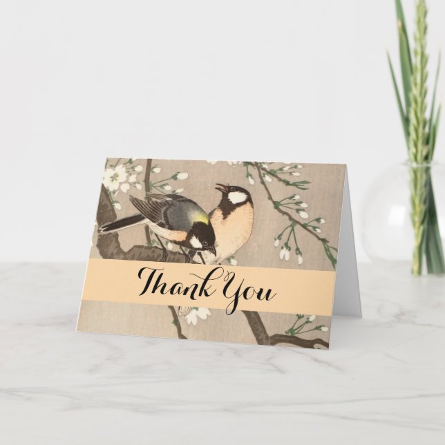 Japanese Asian Koson Bird Chickadee Songbird Thank You Card (Front)