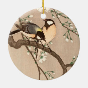 Japanese Asian Ohara Koson Bird Chickadee Songbird Ceramic Tree Decoration