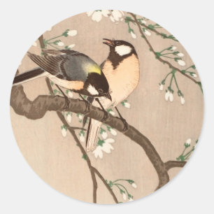 Japanese Asian Ohara Koson Bird Chickadee Songbird Classic Round Sticker
