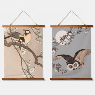 Japanese Asian Ohara Koson Bird Chickadee Songbird Hanging Tapestry