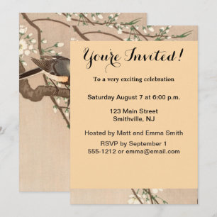 Japanese Asian Ohara Koson Bird Chickadee Songbird Invitation