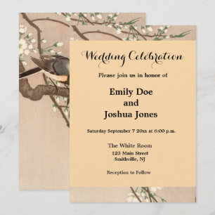 Japanese Asian Ohara Koson Bird Chickadee Songbird Invitation