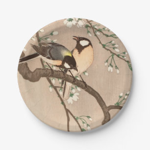 Japanese Asian Ohara Koson Bird Chickadee Songbird Paper Plate