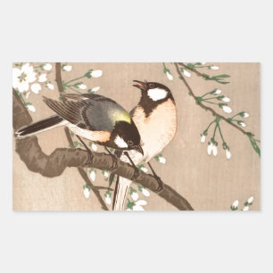 Japanese Asian Ohara Koson Bird Chickadee Songbird Rectangular Sticker