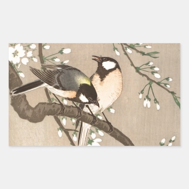 Japanese Asian Ohara Koson Bird Chickadee Songbird Rectangular Sticker (Front)