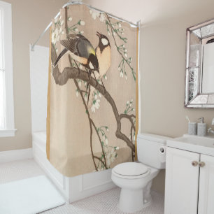 Japanese Asian Ohara Koson Bird Chickadee Songbird Shower Curtain