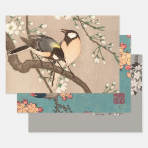 Japanese Asian Ohara Koson Bird Chickadee Songbird Wrapping Paper Sheet
