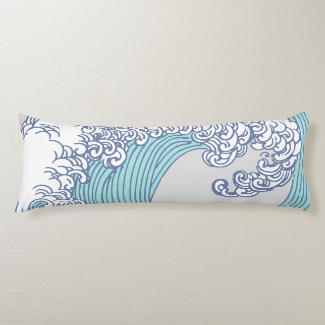Japanese Asian Surf Wave Art Ocean Art Body Cushion (Front)