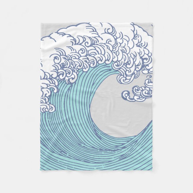 Japanese Asian Surf Wave Art Ocean Art Fleece Blanket (Front)
