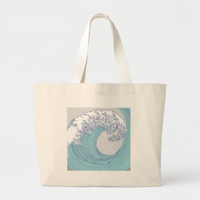 Japanese Asian Surf Wave Art Ocean Art Large Tote Bag (Front)